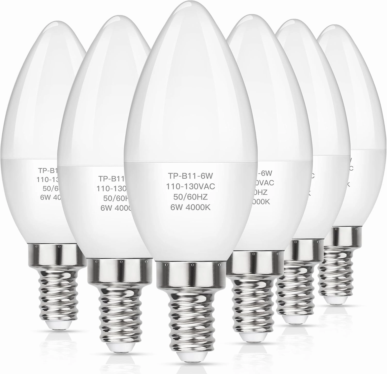 MAXvolador E12 LED Candelabra Light Bulbs 60W Equivalent, 4000K Neutral White 600 Lumens Chandelier Bulb, 6W B11 Candle Base, Non-Dimmable, Pack of 6