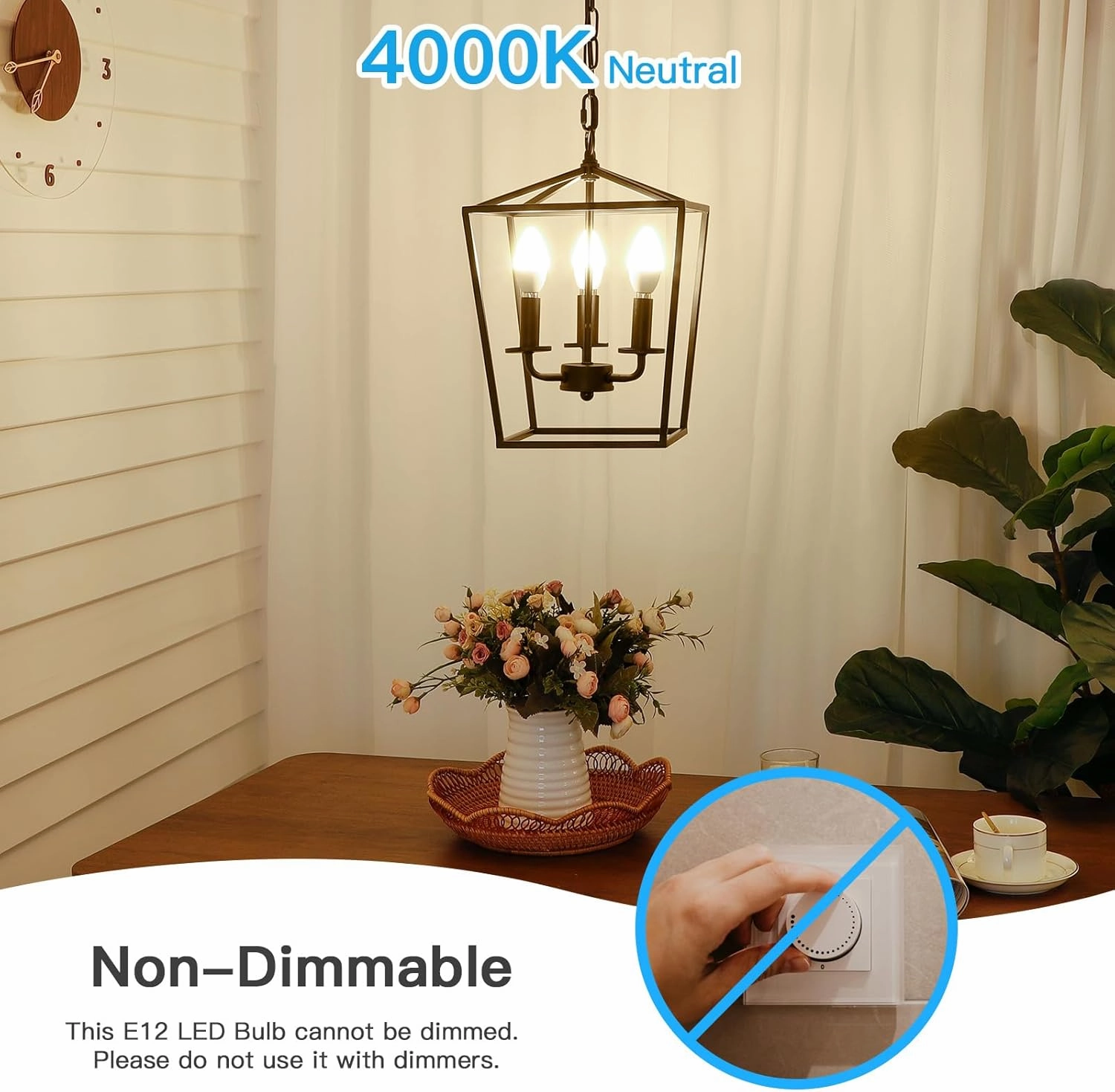 MAXvolador E12 LED Candelabra Light Bulbs 60W Equivalent, 4000K Neutral White 600 Lumens Chandelier Bulb, 6W B11 Candle Base, Non-Dimmable, Pack of 6