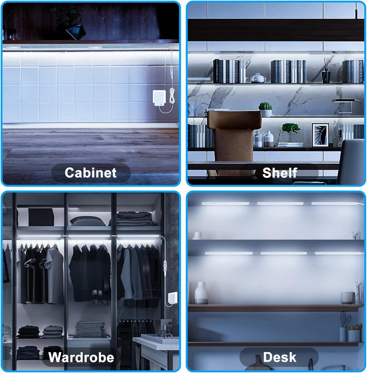 Maylit Under Cabinet Lights Plug in, 6 Pcs 12 Inch Ultra Thin Under Cabinet Lighting, Super Bright Daylight White Under Counter Lights for Kitchen, Dimmable Light for Cabinet, Counter, Workbench, Desk