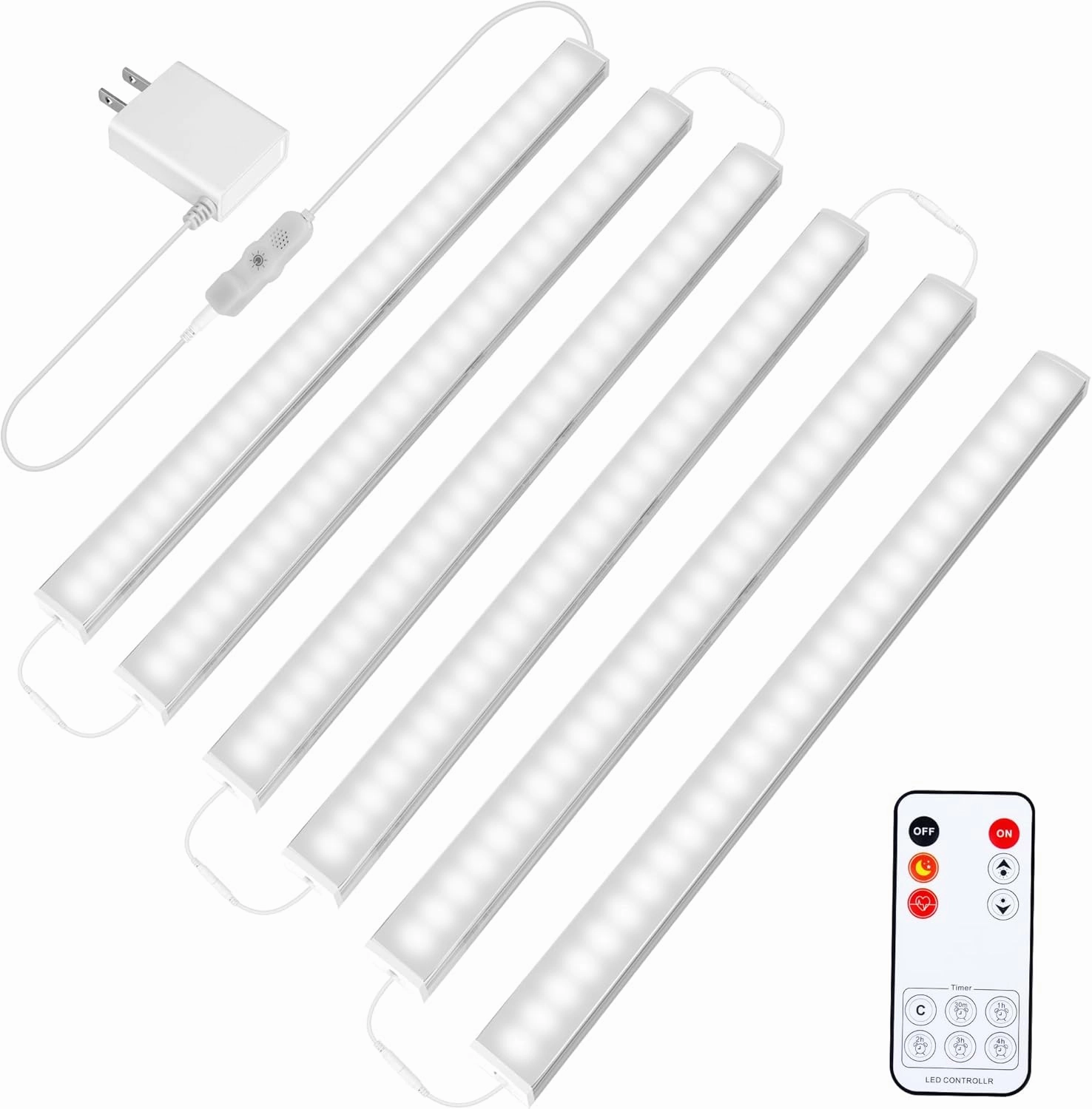Maylit Under Cabinet Lights Plug in, 6 Pcs 12 Inch Ultra Thin Under Cabinet Lighting, Super Bright Daylight White Under Counter Lights for Kitchen, Dimmable Light for Cabinet, Counter, Workbench, Desk