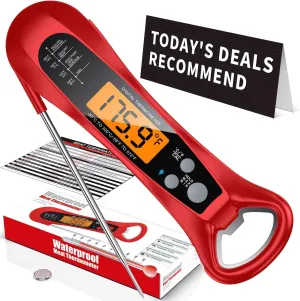 Meat Thermometer Digital, 1 Sec Instant Read, NIST Certified Accurate to ±0.5℉, Ultra Bright LED Screen, 100% Waterproof, Auto-Rotate, BBQ/Smoker/Candy, Valentines Gift, (Red) (Red)