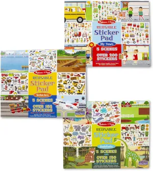 Melissa & Doug Reusable Sticker Pads Set: Habitats, Vehicles, Town: 115 Stickers - Restickable Stickers Book, Sticker Pads For Kids Ages 3 