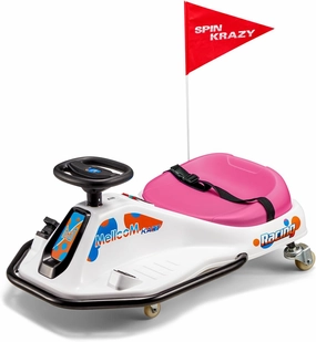 MELLCOM 24V Electric Drifting Go Kart for Kids, Ride on Drift Kart with 360°Rotatable Universal Wheels, Kids Electric Toy Car with Acceleration Pedal, Bluetooth, Music, LED Lights, Flag, Pink