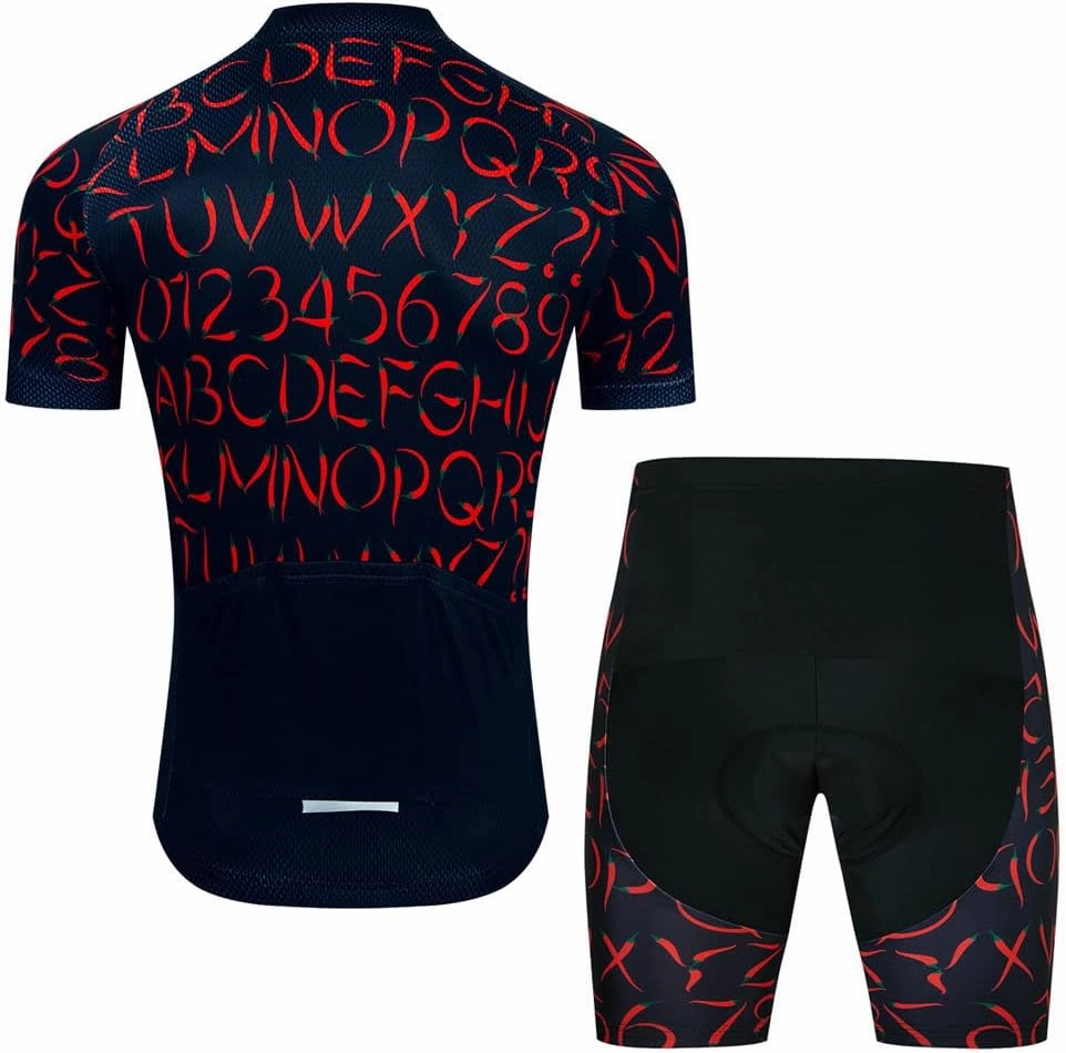 Men Cycling Jersey Set Cycle Short Sleeve Shirt and 3D Cushion Shorts Padded Suit Biking Top