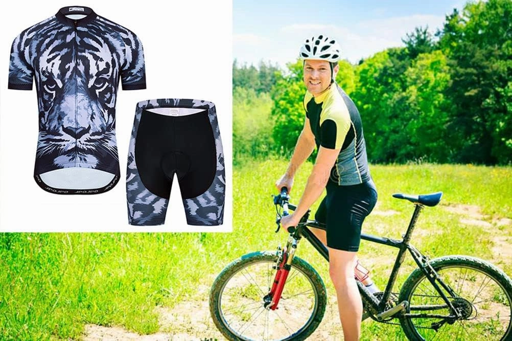 Men Cycling Jersey Set Cycle Short Sleeve Shirt and 3D Cushion Shorts Padded Suit Biking Top