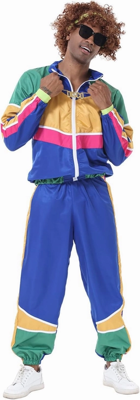 Mens 80s Tracksuit Retro Sportswear Adult Disco Tracksuits Hip Hop Sports Suit Colorblock Jacket Outfits Carnival Set