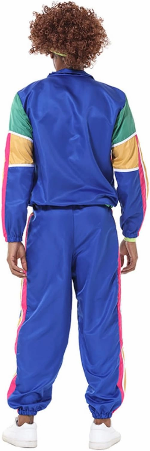 Mens 80s Tracksuit Retro Sportswear Adult Disco Tracksuits Hip Hop Sports Suit Colorblock Jacket Outfits Carnival Set