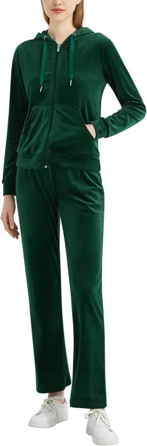 MessBebe Womens Velour Tracksuits Set Long Sleeve Sweatsuits 2 Piece Sports Outfit Zip Hoodie Sweatpants Joggers Set