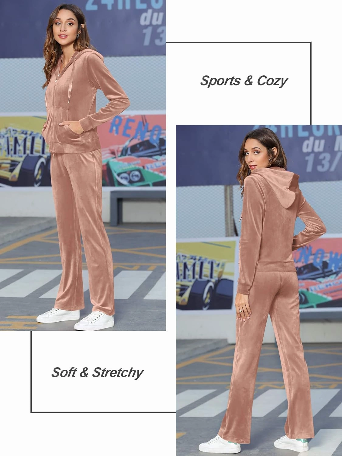 MessBebe Womens Velour Tracksuits Set Long Sleeve Sweatsuits 2 Piece Sports Outfit Zip Hoodie Sweatpants Joggers Set