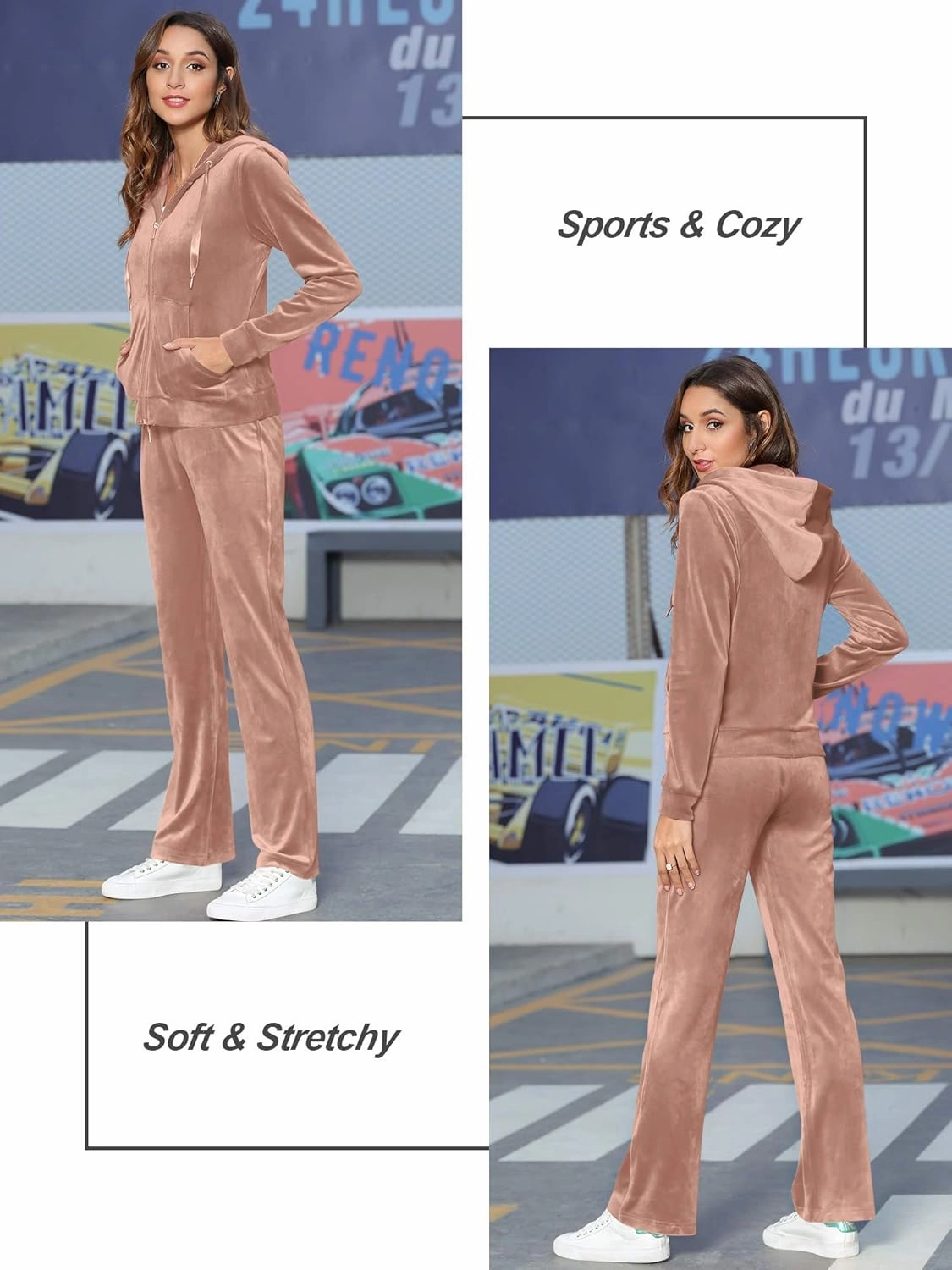 MessBebe Womens Velour Tracksuits Set Long Sleeve Sweatsuits 2 Piece Sports Outfit Zip Hoodie Sweatpants Joggers Set