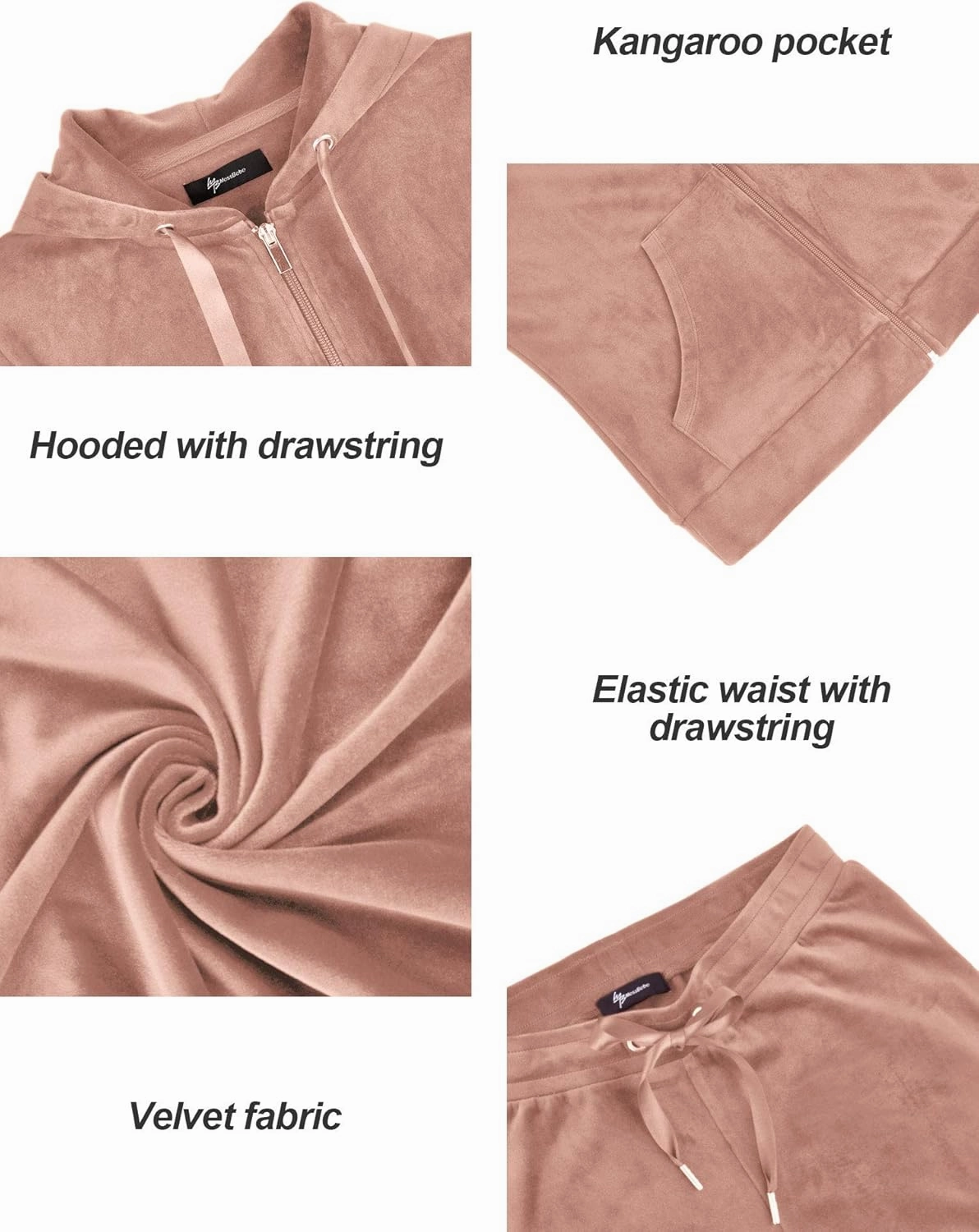 MessBebe Womens Velour Tracksuits Set Long Sleeve Sweatsuits 2 Piece Sports Outfit Zip Hoodie Sweatpants Joggers Set