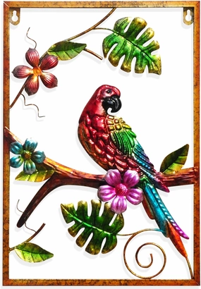 Metal Parrot Wall Art Parrot Wall Decor Tropical Outdoor Art Wall Decor 3D Metal Bird Wall Sculpture Suitable for Living Room Bedroom Bathroom Study Room Home Gifts