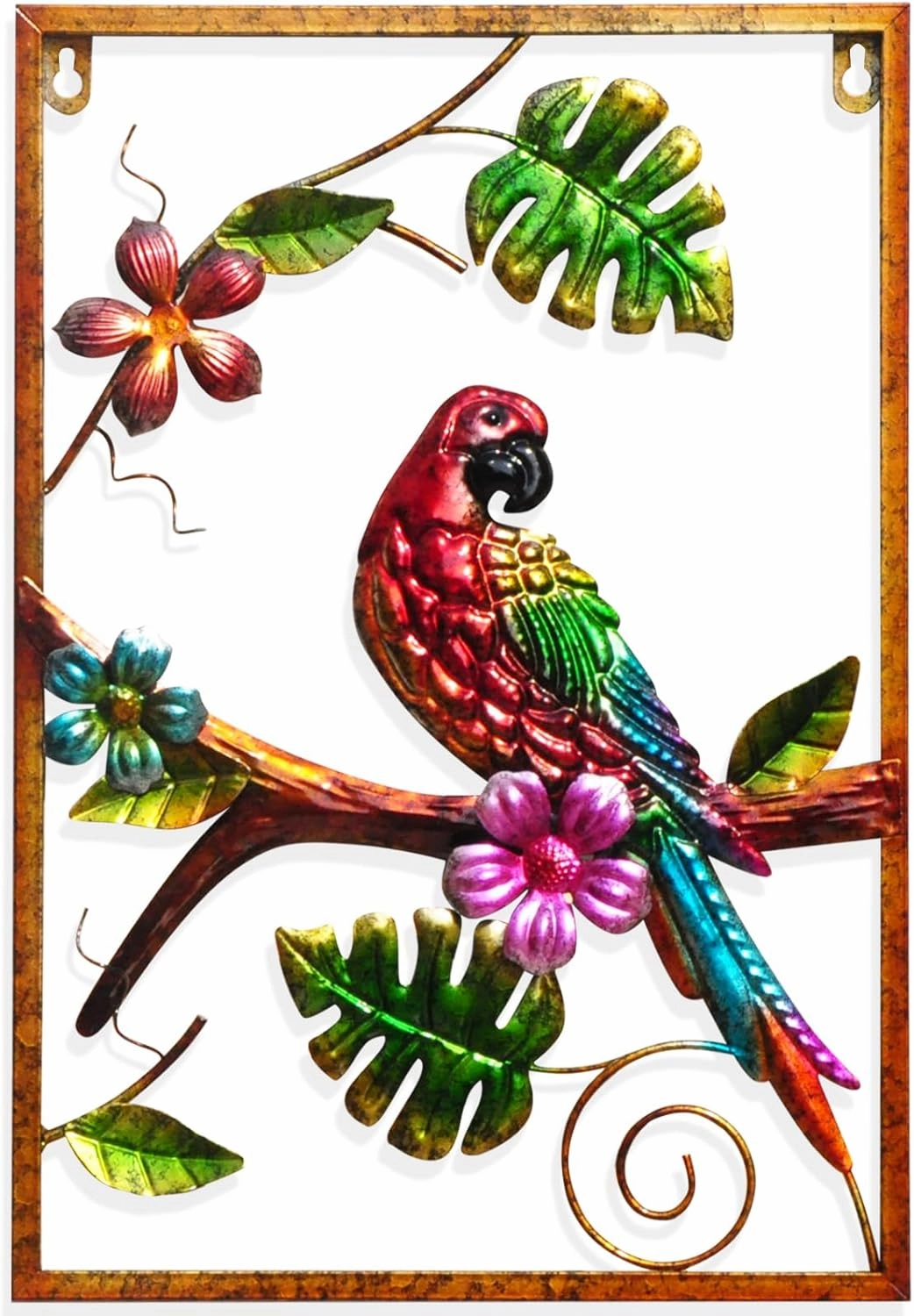 Metal Parrot Wall Art Parrot Wall Decor Tropical Outdoor Art Wall Decor 3D Metal Bird Wall Sculpture Suitable for Living Room Bedroom Bathroom Study Room Home Gifts