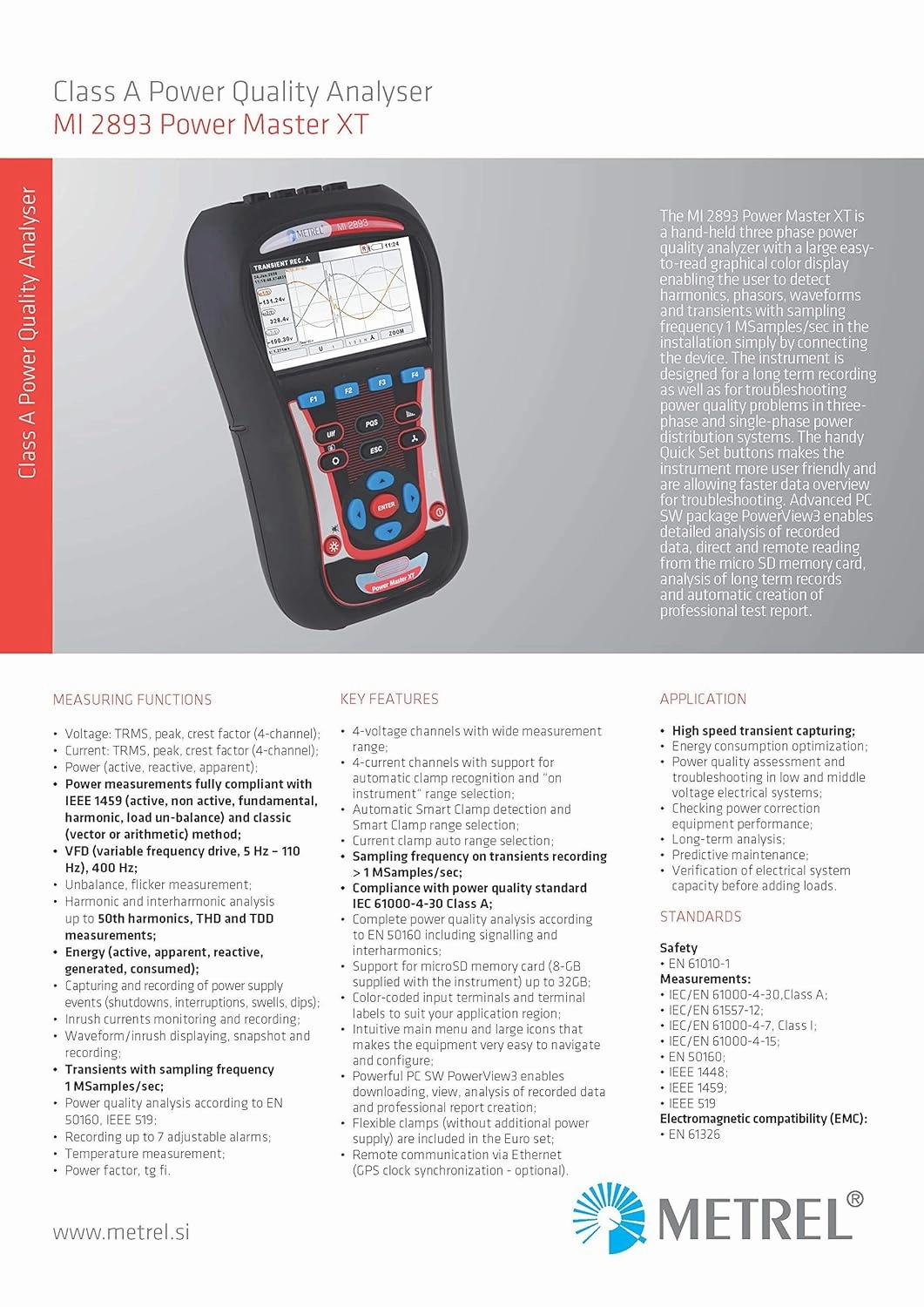 MI 2893 Power Master XT Power Quality Analyzer 3 Phase PQA ST