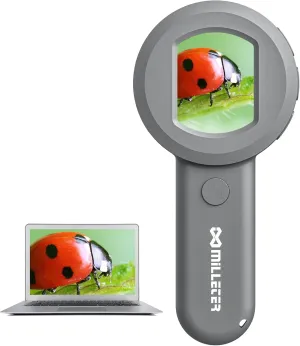 Microscope for Kids, Pocket Microscope for Toddlers, Adults Portable 100X Illuminated Jewelers Loupe, Handheld Coin Magnifier for Collectors, Educational Science Kit Toys with 8GB SD Card, Ages 3 