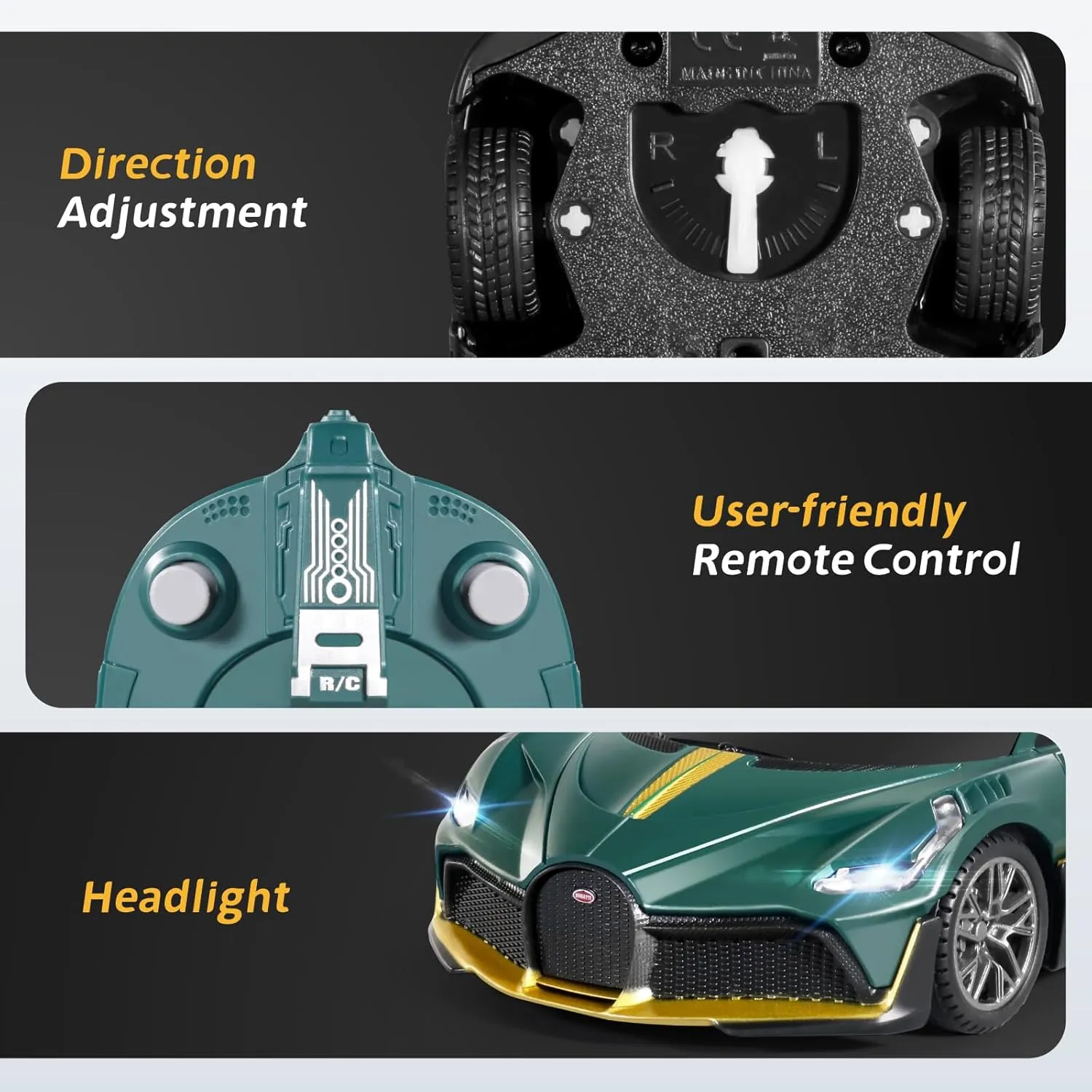 MIEBELY Remote Control Car - 1/24 Scale Fast Rc Race Car, Bugatti Divo 3.7V 500 mAh Car Toys with Headlight, Racing Hobby Car Model Birthday Ideal Gifts for Adults Kids Boys Age 6 7 8 9 Year Old