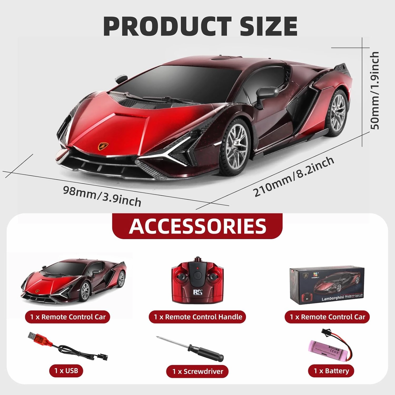 MIEBELY Lamboghini RC Car - 1:24 Scale Lambo Toy Car 3.7V 500mAh, Sián Fast Remote Control Car for Boys 8-12, Rc Race Car Model Birthday Gifts for Kids Adults Boys Girls Age 6-12 Year Old