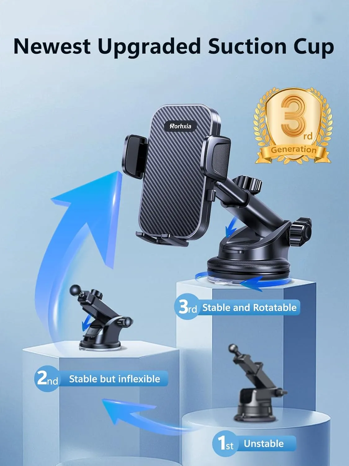 [Military-Grade] 3-in-1 Phone Holders for Your Car, [2025 Most Stable and Flexible Suction Cup] Vent Dashboard Windshield Cell Phone Mount Car Fit for All Phones, iPhone, Samsung