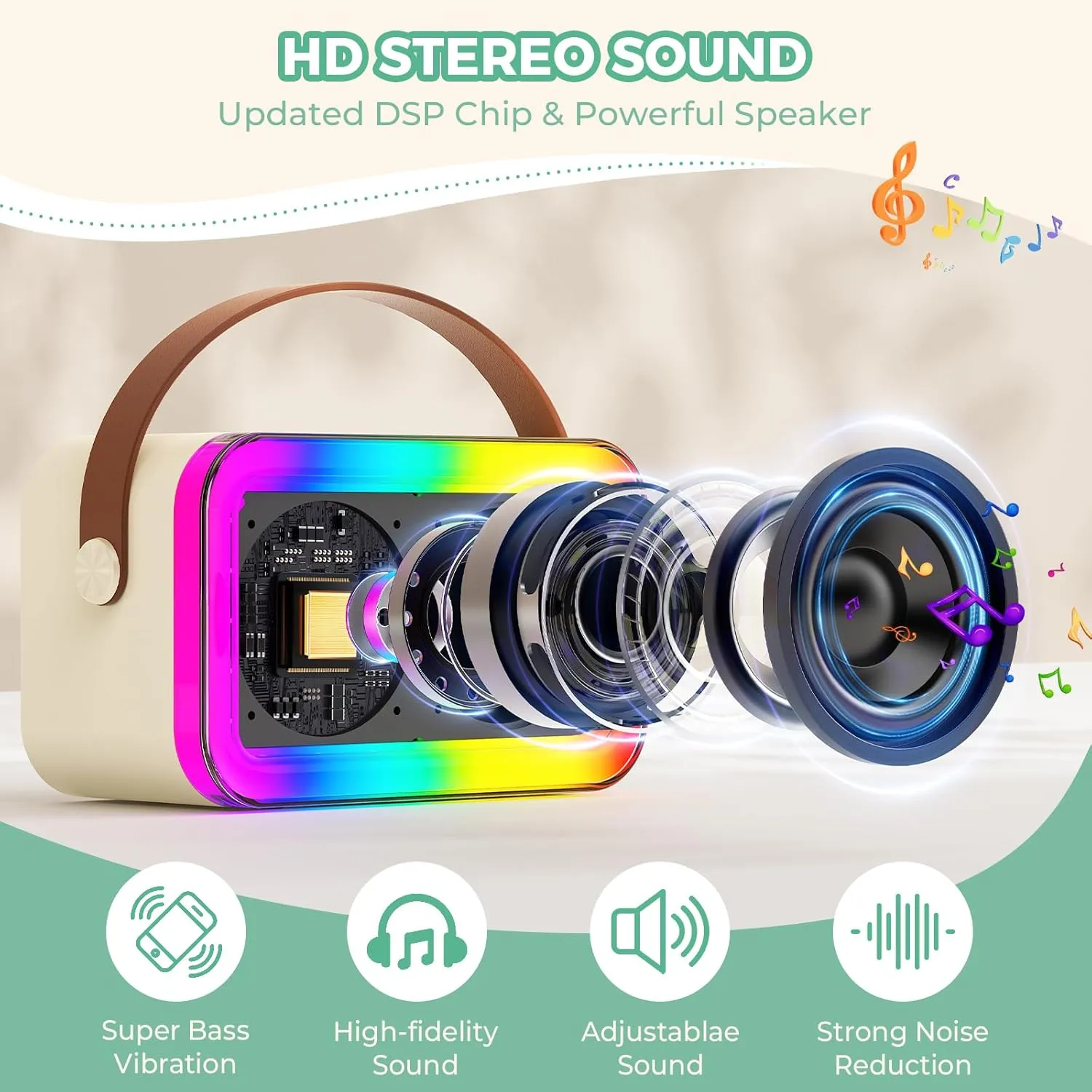 Mini Karaoke Machine for Kids, 2025 Latest Portable Bluetooth Speaker 5.3 with 2 Wireless Microphone/Magic Sing/LED Light for Girls Boys Age 3-12 , Popular Christmas/Birthday/Party Gifts Toys (D36-T)