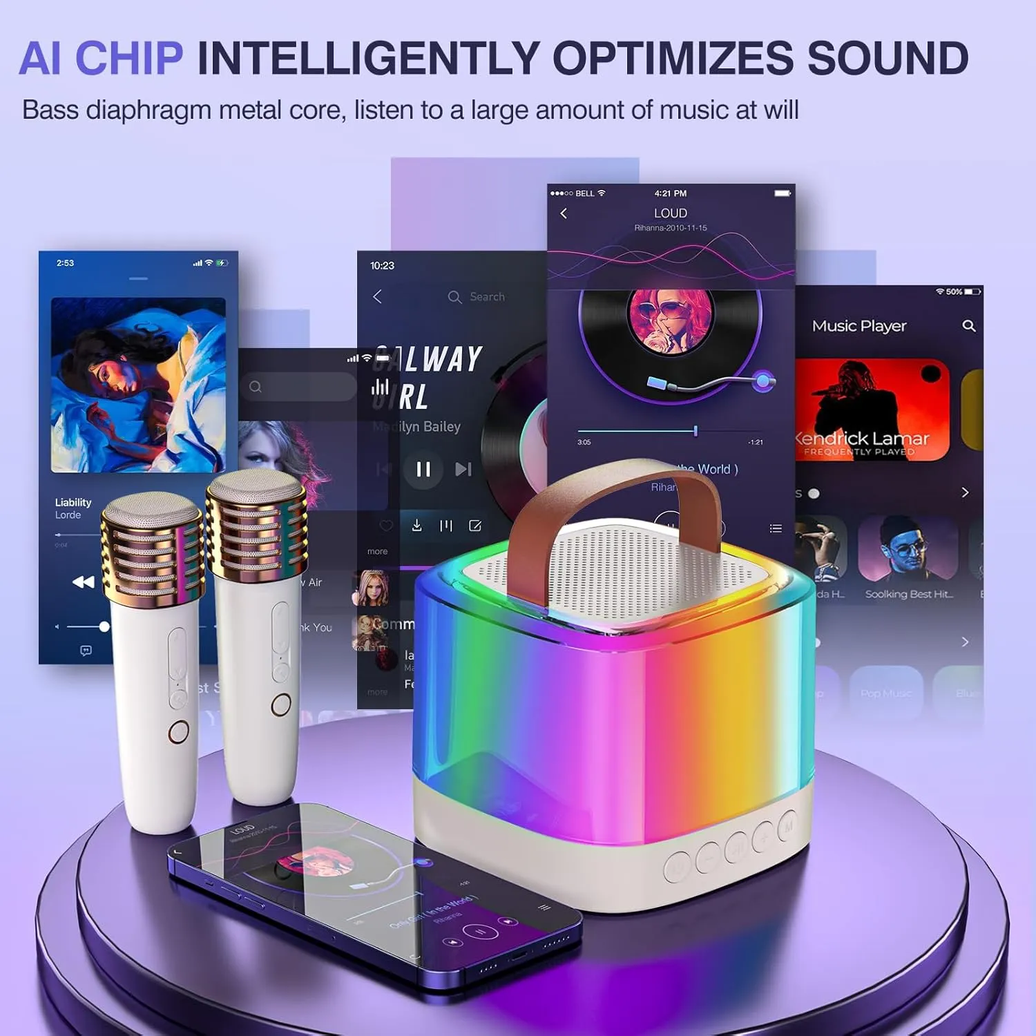 Mini Karaoke Machine for Kids Adults, Portable Bluetooth Speaker with 2 Wireless Mics & LED Lights, Holiday Birthday Gifts Toys for Girls/Boys Ages 3, 4, 5, 6, 7, 8, 9, 10, 11, 12 