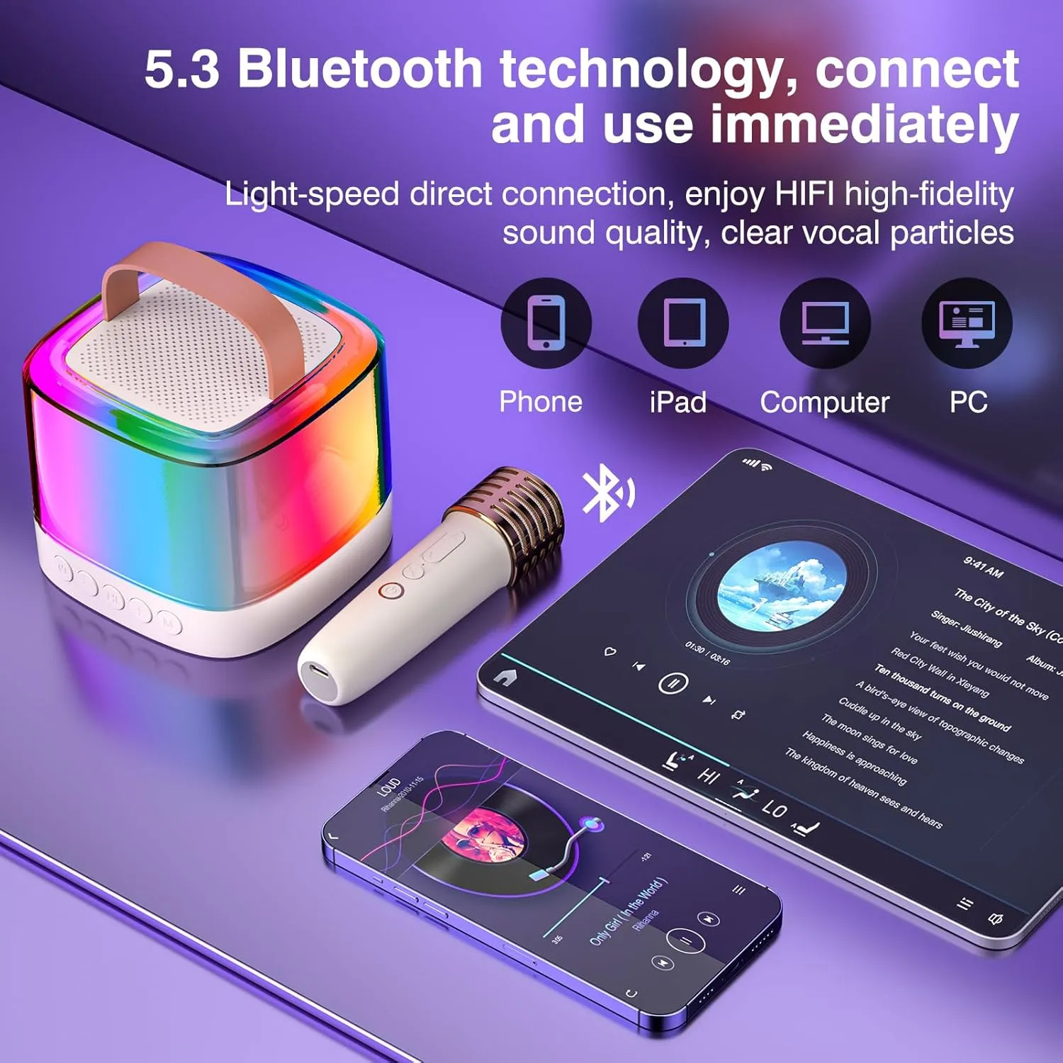 Mini Karaoke Machine for Kids Adults, Portable Bluetooth Speaker with 2 Wireless Mics & LED Lights, Holiday Birthday Gifts Toys for Girls/Boys Ages 3, 4, 5, 6, 7, 8, 9, 10, 11, 12 