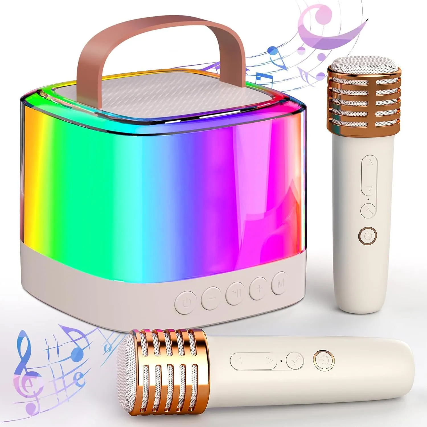 Mini Karaoke Machine for Kids Adults, Portable Bluetooth Speaker with 2 Wireless Mics & LED Lights, Holiday Birthday Gifts Toys for Girls/Boys Ages 3, 4, 5, 6, 7, 8, 9, 10, 11, 12 