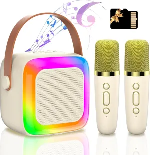 Mini Karaoke Machine for Kids Adults,Portable Bluetooth Karaoke Speaker with 2 Wireless Microphone and LED Lights,Toys for Party,Home KTV,Birthday for Girls 4, 5, 6, 7, 8,12  Toddler Teens