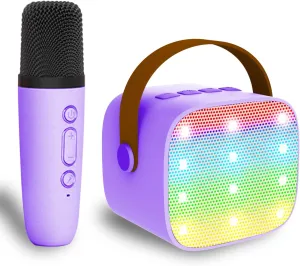 Mini Karaoke Machine for Kids & Adults, Kids Toys for Girls & Boys Gifts, Bluetooth Speaker with 1 Wireless Microphone for Kids Adults Toddler Girls Home Party Birthday Gifts Purple