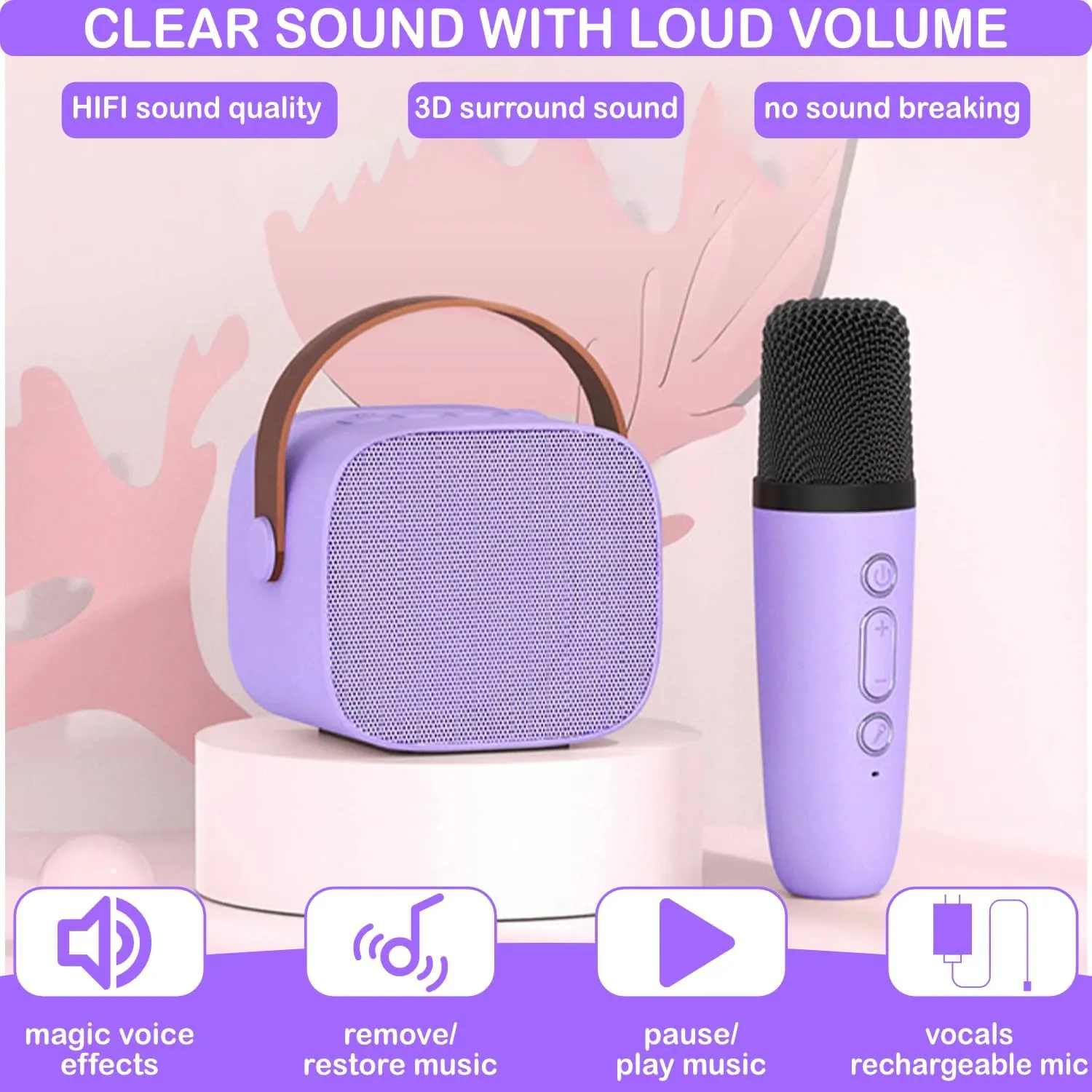 Mini Karaoke Machine for Kids & Adults, Kids Toys for Girls & Boys Gifts, Bluetooth Speaker with 1 Wireless Microphone for Kids Adults Toddler Girls Home Party Birthday Gifts Purple