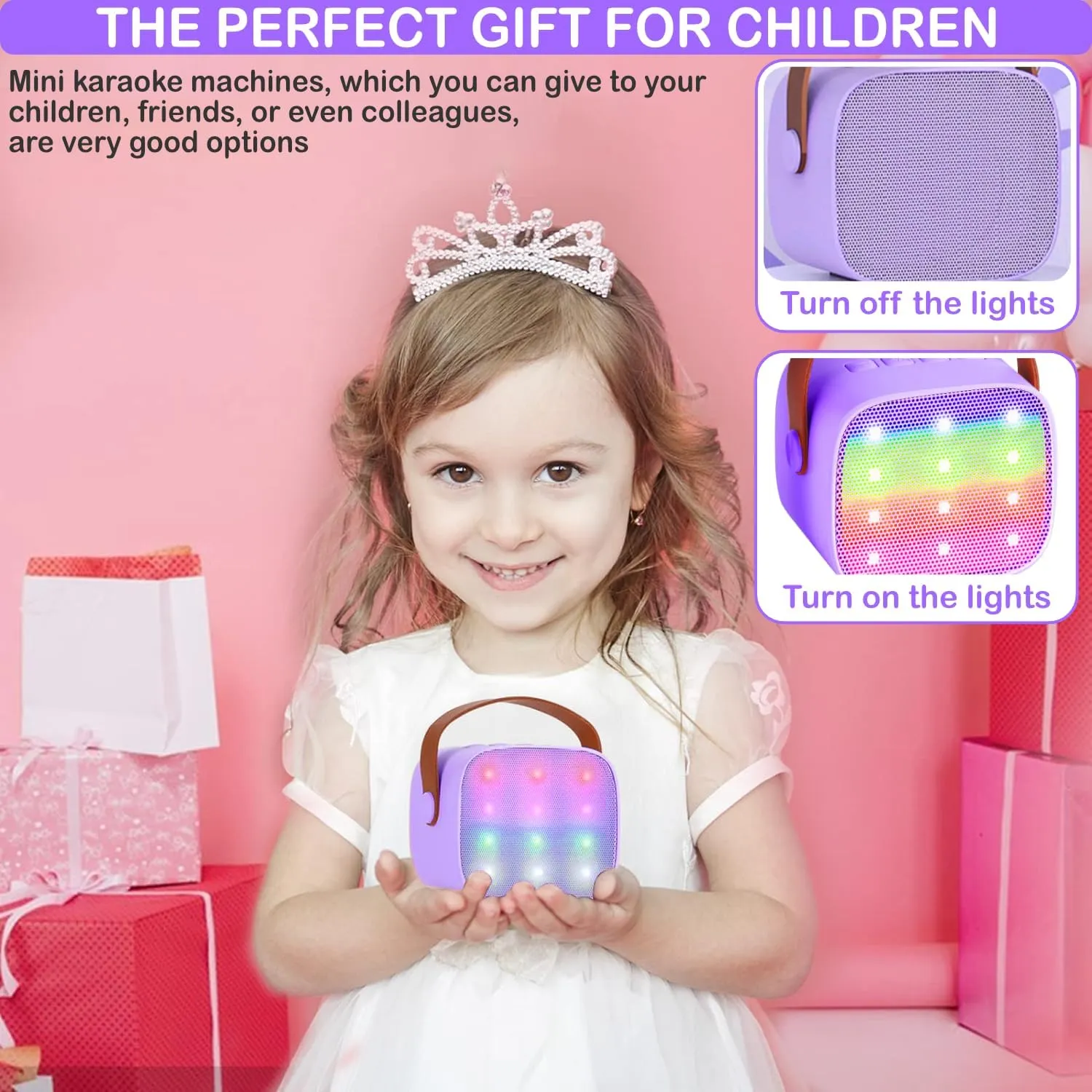 Mini Karaoke Machine for Kids & Adults, Kids Toys for Girls & Boys Gifts, Bluetooth Speaker with 1 Wireless Microphone for Kids Adults Toddler Girls Home Party Birthday Gifts Purple
