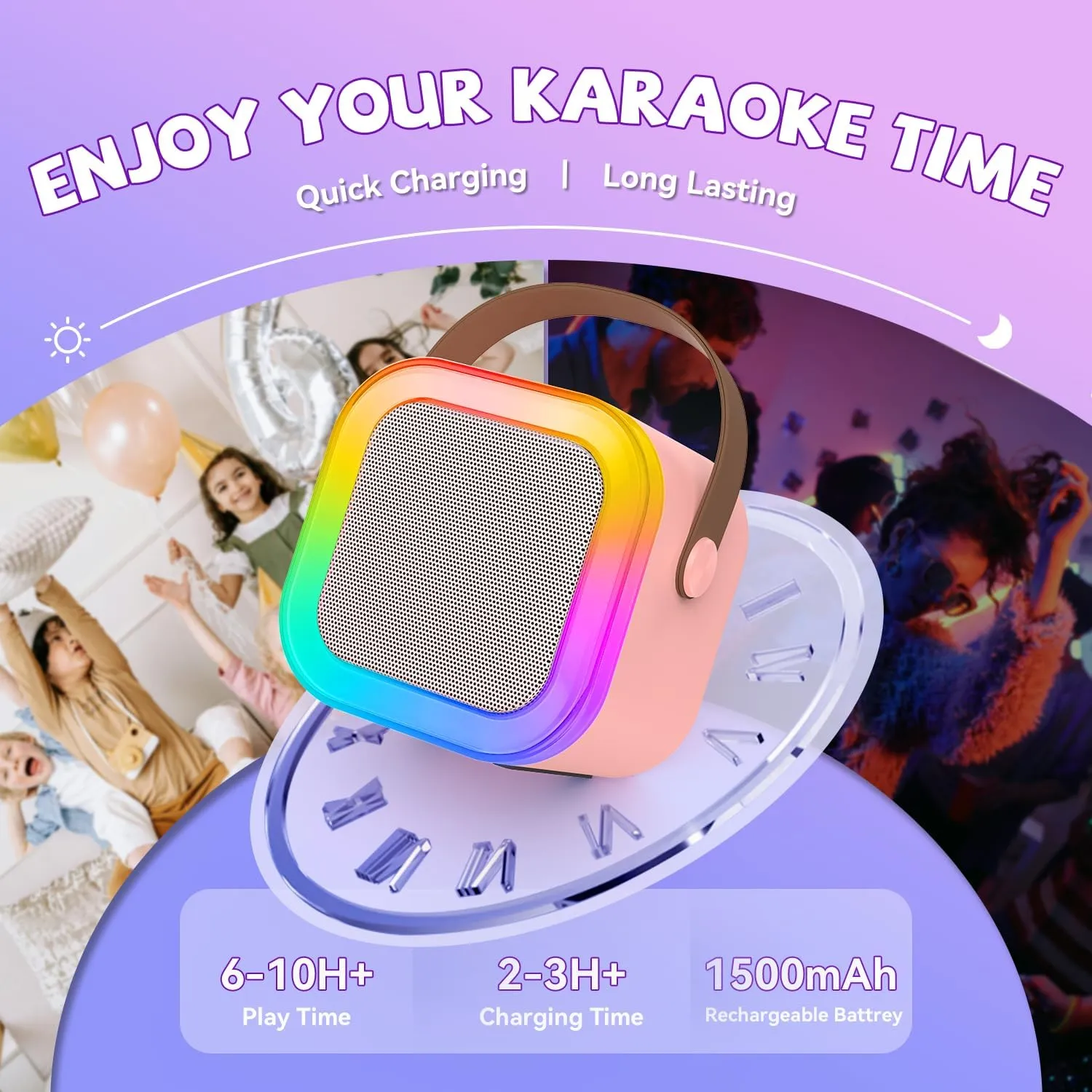 Mini Karaoke Machine for Kids Girls Boys - Birthday Gifts for Ages 4 5 6 7 8  Year Old - 2025 New est - Portable Bluetooth Speaker with 2 Wireless Microphone - Kids' Instrument Accessories - Pink