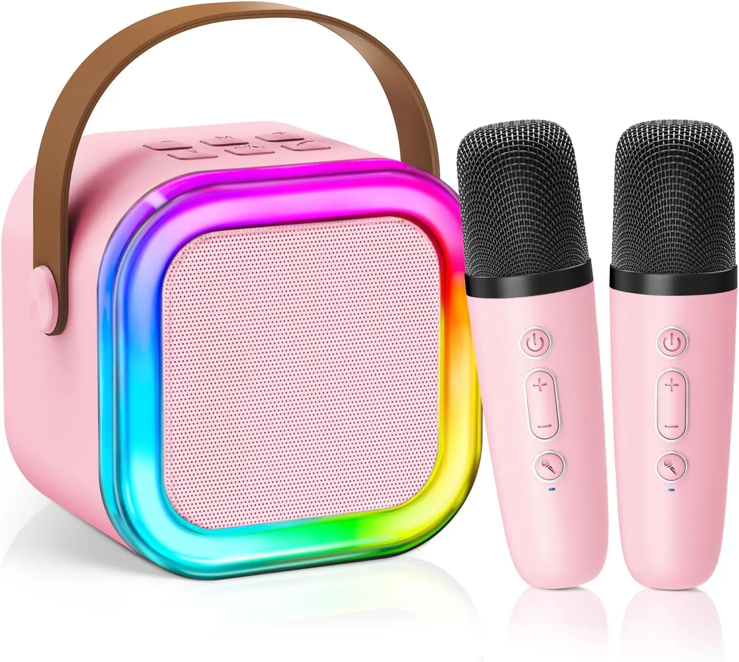 Mini Karaoke Machine for Kids Girls Boys - Birthday Gifts for Ages 4 5 6 7 8  Year Old - 2025 New est - Portable Bluetooth Speaker with 2 Wireless Microphone - Kids' Instrument Accessories - Pink