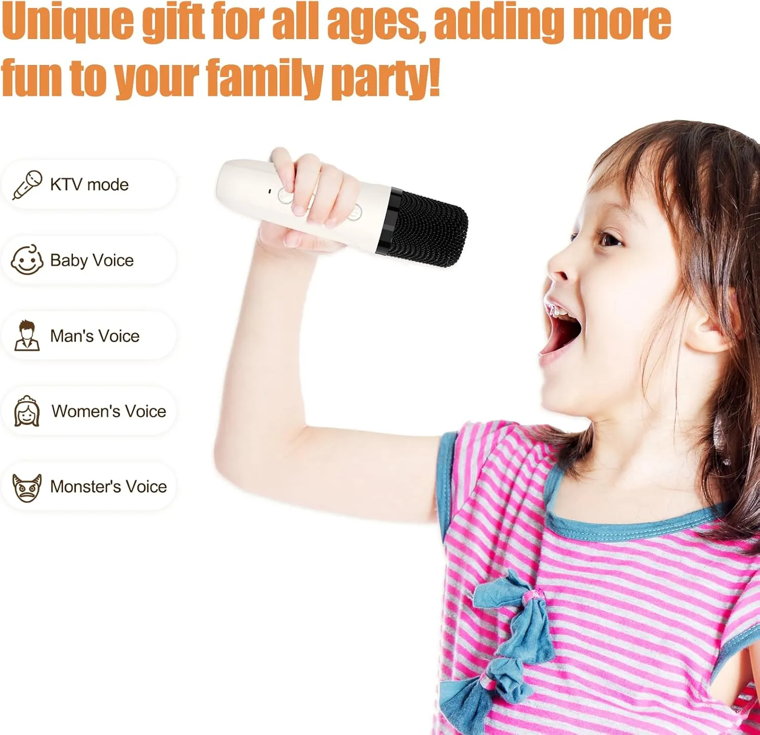 Mini Karaoke Machine for Kids Portable Bluetooth Speaker with 2 Wireless Microphones Birthday Toy for Toddler 4, 5, 6,7, 8,9,10,11,12  Years Old, White