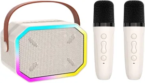 Mini Karaoke Machine for Kids Portable Bluetooth Speaker with 2 Wireless Microphones Birthday Toy for Toddler 4, 5, 6,7, 8,9,10,11,12  Years Old, White