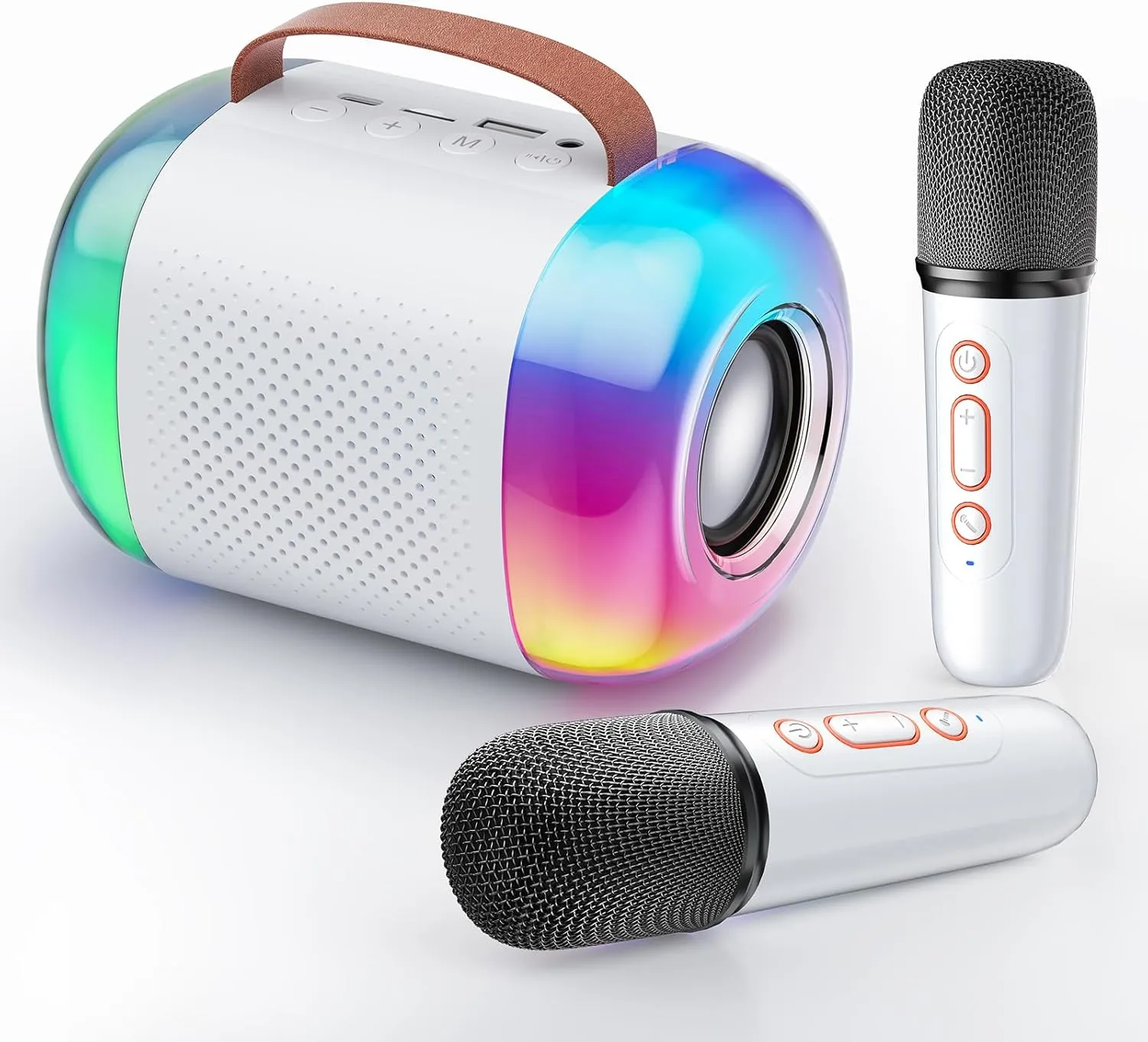 Mini Karaoke Machine for Kids - Portable Bluetooth Speaker with 2 Wireless Microphones, Gift for Girls Toys 4, 5, 6, 7, 8, 10, 12  Years Old Birthday Family Home Party(Y5-White - 2 Mic)