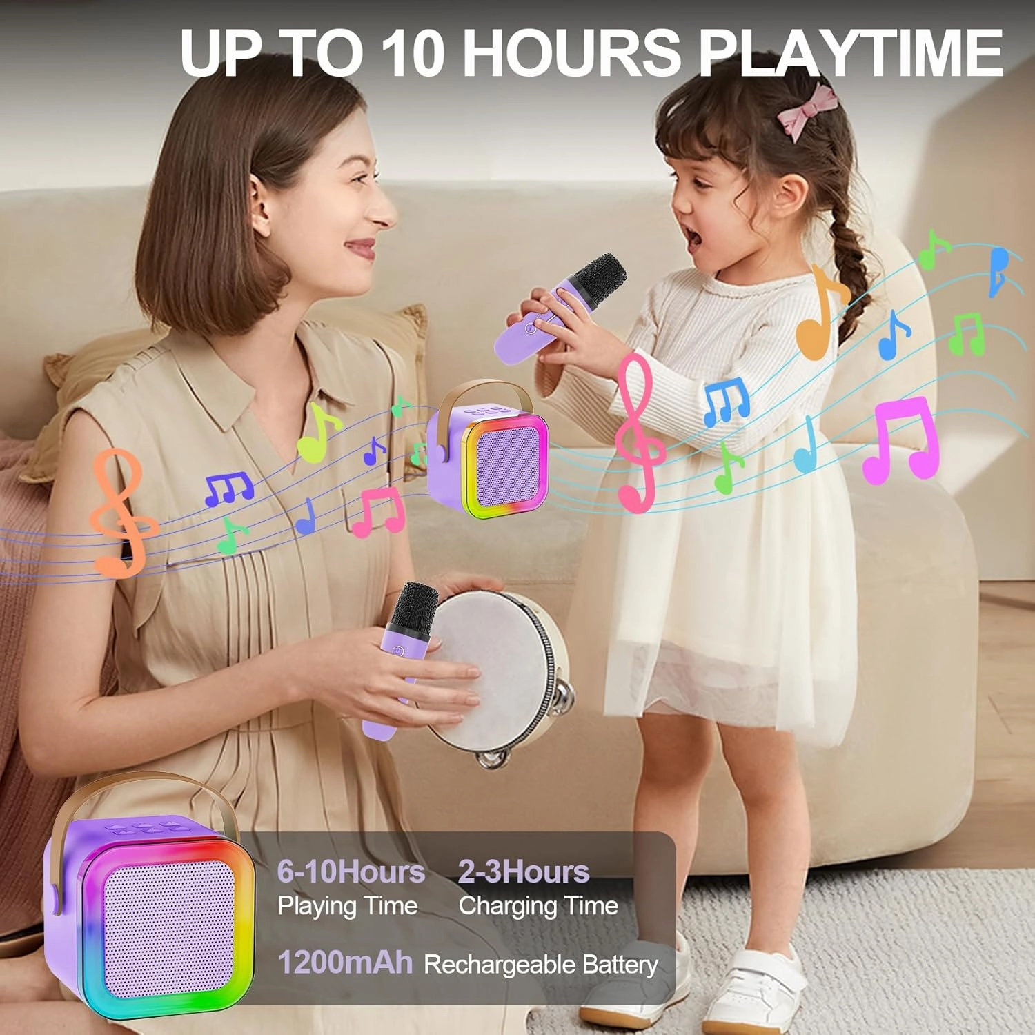 Mini Karaoke Machine for Kids Adults,Portable Bluetooth Speaker, 2 Wireless Microphones with Fun Voice Changing Function-Toys for 5 6 7 8 9 10 Year Old Girl Boys Birthday Gifts Ideas