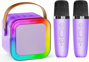 Mini Karaoke Machine for Kids Adults,Portable Bluetooth Speaker, 2 Wireless Microphones with Fun Voice Changing Function-Toys for 5 6 7 8 9 10 Year Old Girl Boys Birthday Gifts Ideas