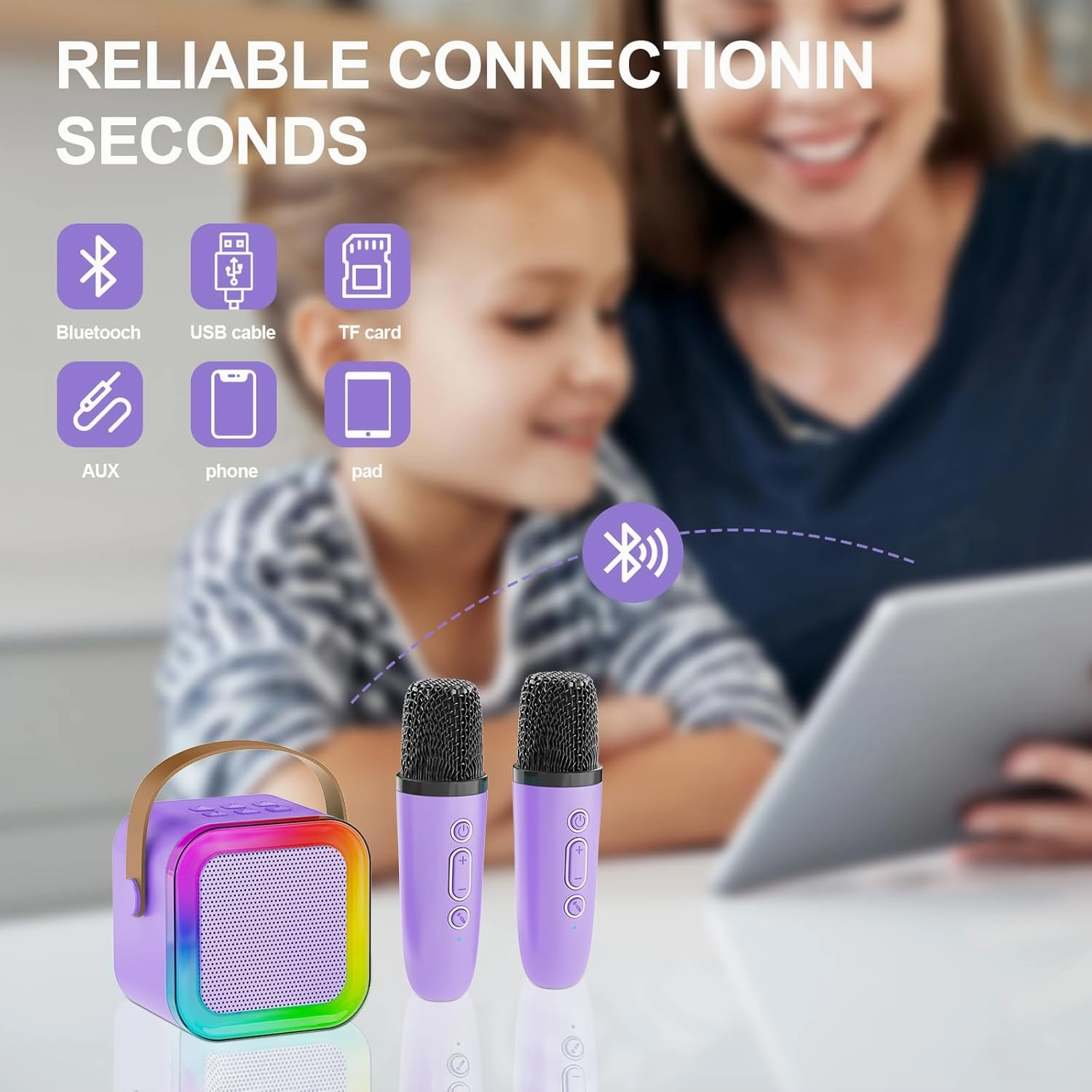 Mini Karaoke Machine for Kids Adults,Portable Bluetooth Speaker, 2 Wireless Microphones with Fun Voice Changing Function-Toys for 5 6 7 8 9 10 Year Old Girl Boys Birthday Gifts Ideas