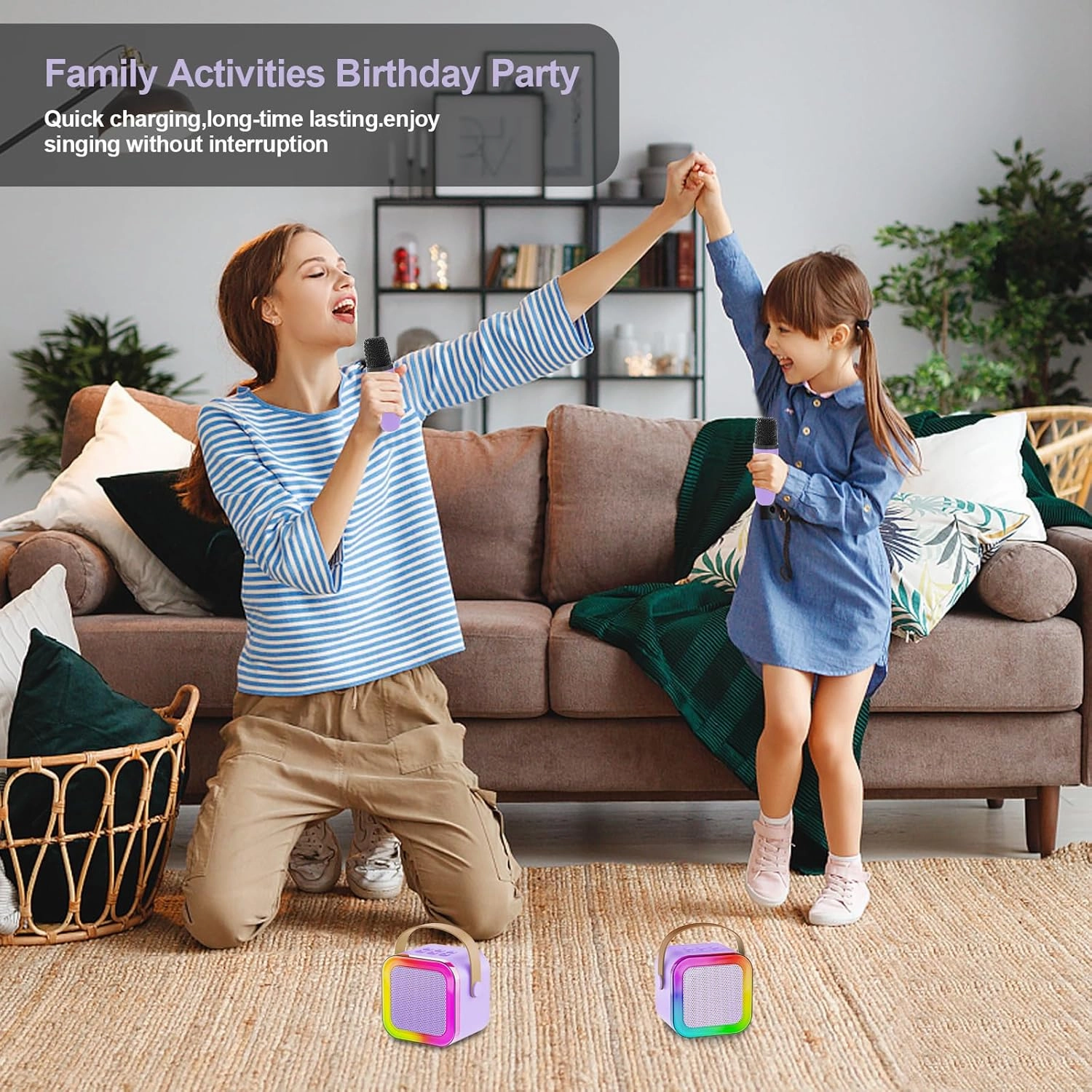Mini Karaoke Machine for Kids Adults,Portable Bluetooth Speaker, 2 Wireless Microphones with Fun Voice Changing Function-Toys for 5 6 7 8 9 10 Year Old Girl Boys Birthday Gifts Ideas