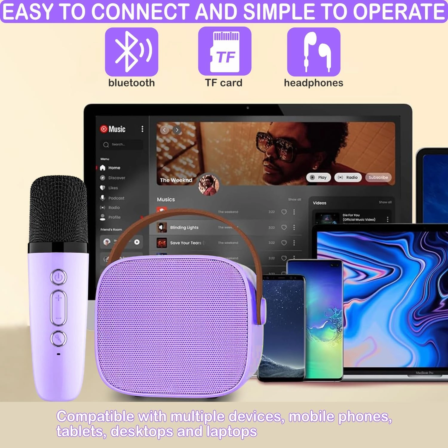 Mini Karaoke Machine for Kids & Adults, Kids Toys for Girls & Boys Gifts, Bluetooth Speaker with 1 Wireless Microphone for Kids Adults Toddler Girls Home Party Birthday Gifts Purple