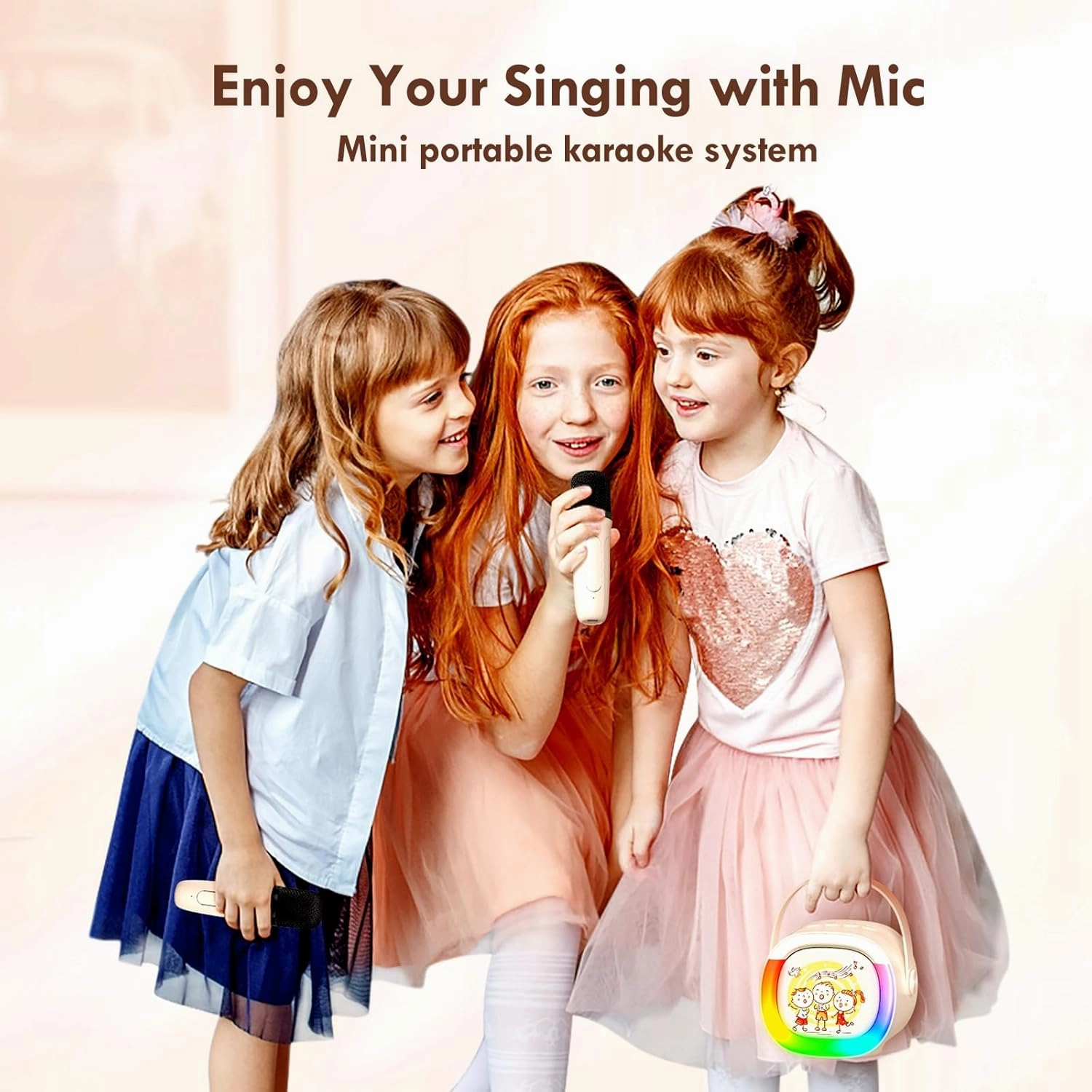 Mini Karaoke Machine with 2 Wireless Microphones Portable Bluetooth Speaker with Disco Lights, Kids Toys Christmas Birthday Gifts for Girls Boys Age 4, 5, 6, 7, 8, 9, 10, 11, 12  Home Party