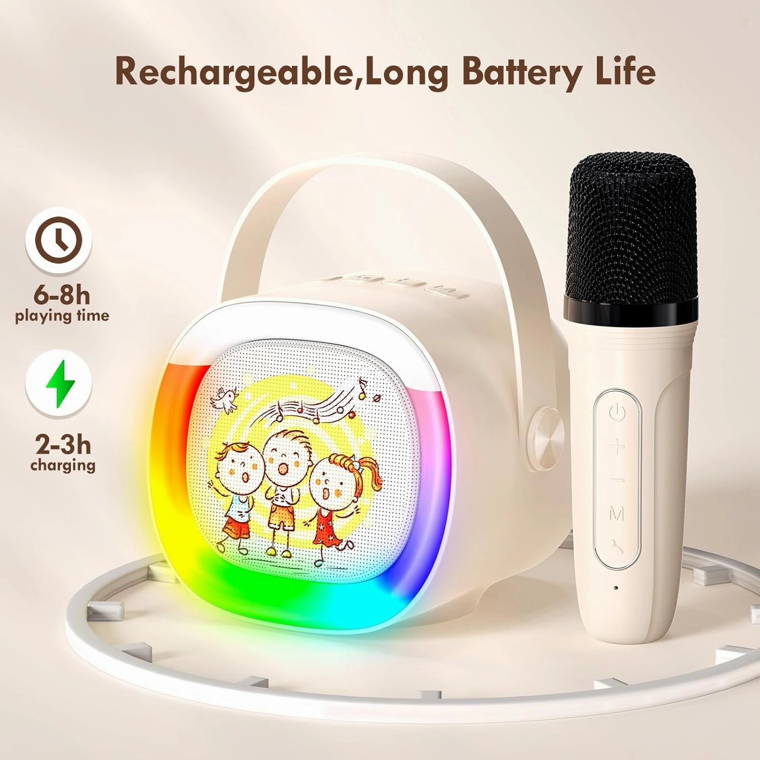 Mini Karaoke Machine with 2 Wireless Microphones Portable Bluetooth Speaker with Disco Lights, Kids Toys Christmas Birthday Gifts for Girls Boys Age 4, 5, 6, 7, 8, 9, 10, 11, 12  Home Party