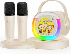 Mini Karaoke Machine with 2 Wireless Microphones Portable Bluetooth Speaker with Disco Lights, Kids Toys Christmas Birthday Gifts for Girls Boys Age 4, 5, 6, 7, 8, 9, 10, 11, 12  Home Party