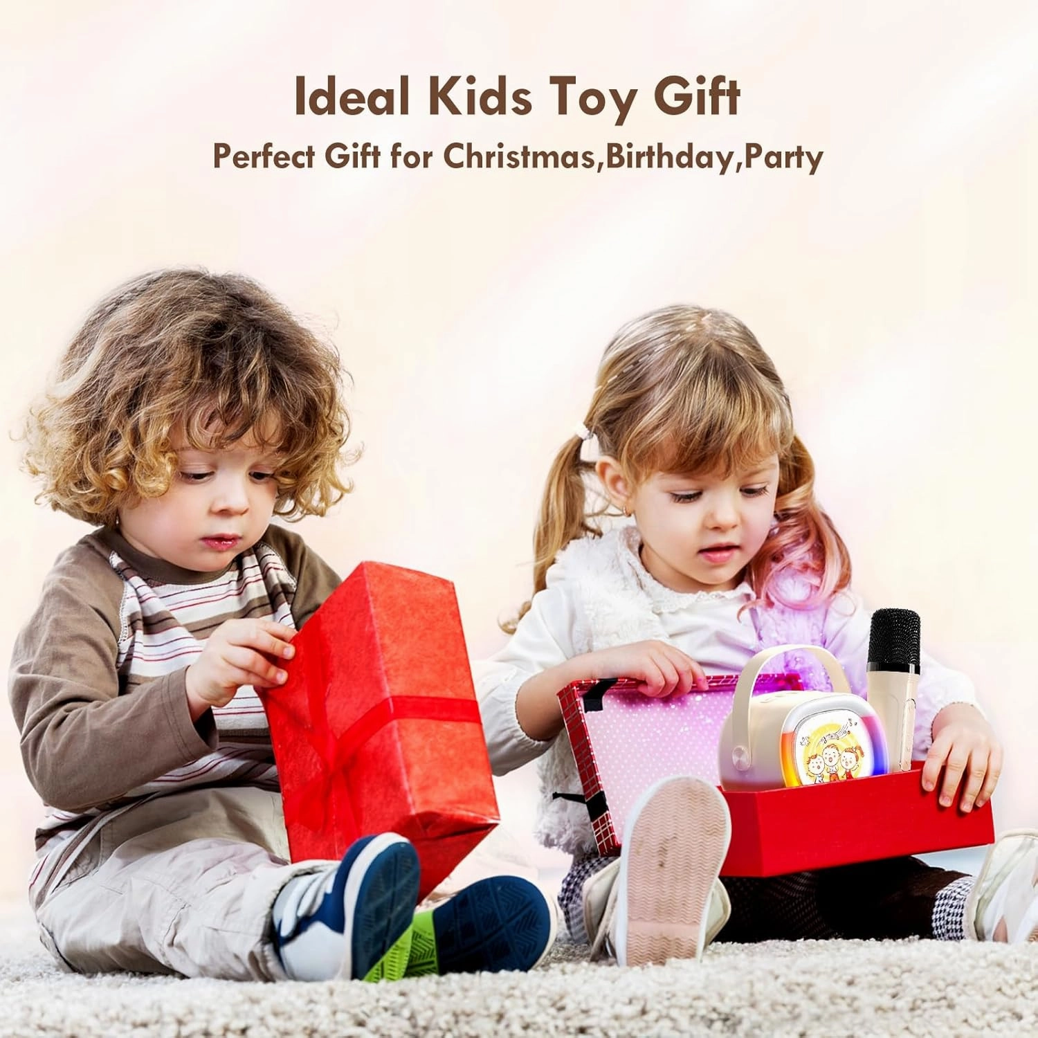 Mini Karaoke Machine with 2 Wireless Microphones Portable Bluetooth Speaker with Disco Lights, Kids Toys Christmas Birthday Gifts for Girls Boys Age 4, 5, 6, 7, 8, 9, 10, 11, 12  Home Party