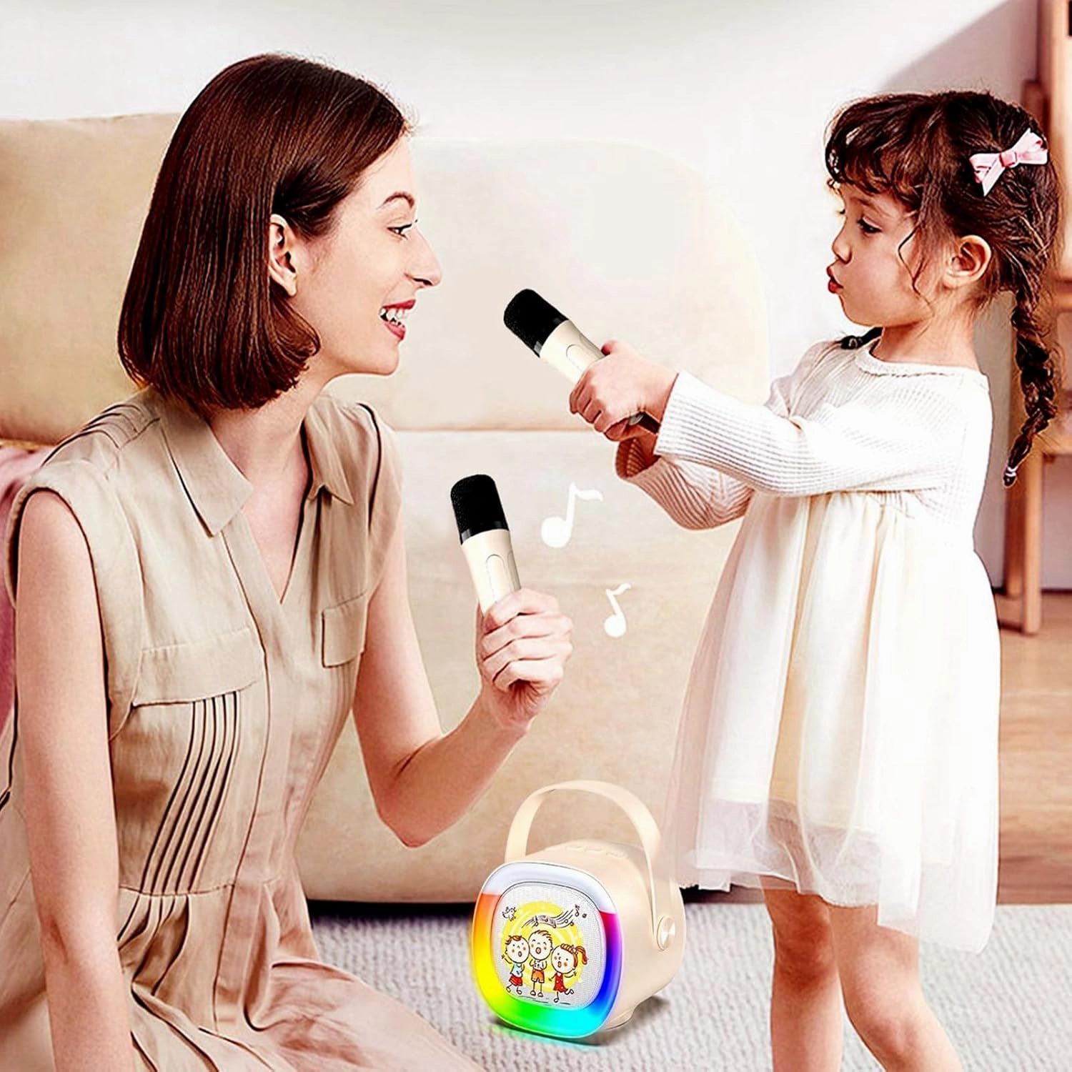 Mini Karaoke Machine with 2 Wireless Microphones Portable Bluetooth Speaker with Disco Lights, Kids Toys Christmas Birthday Gifts for Girls Boys Age 4, 5, 6, 7, 8, 9, 10, 11, 12  Home Party