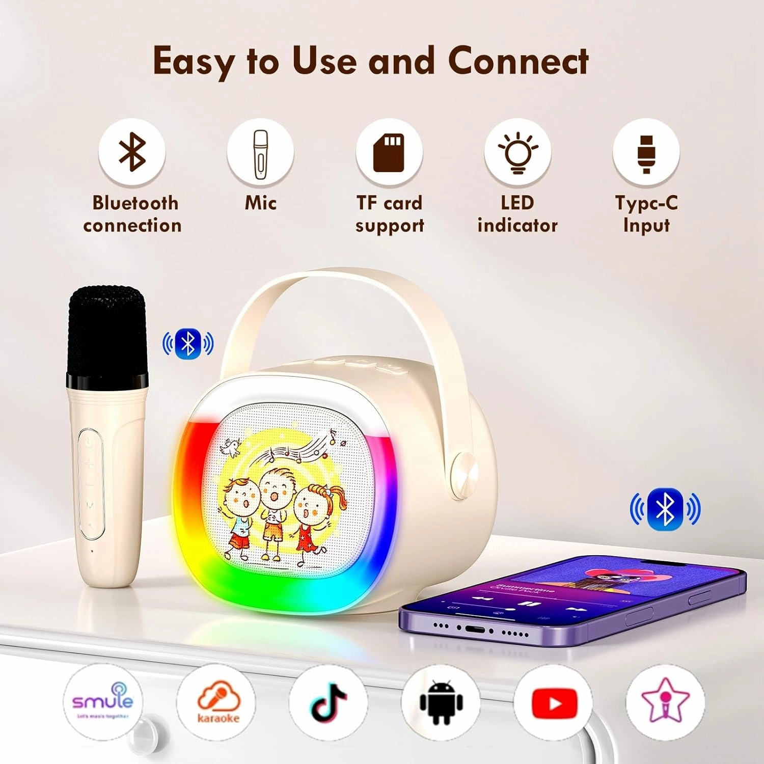 Mini Karaoke Machine with 2 Wireless Microphones Portable Bluetooth Speaker with Disco Lights, Kids Toys Christmas Birthday Gifts for Girls Boys Age 4, 5, 6, 7, 8, 9, 10, 11, 12  Home Party