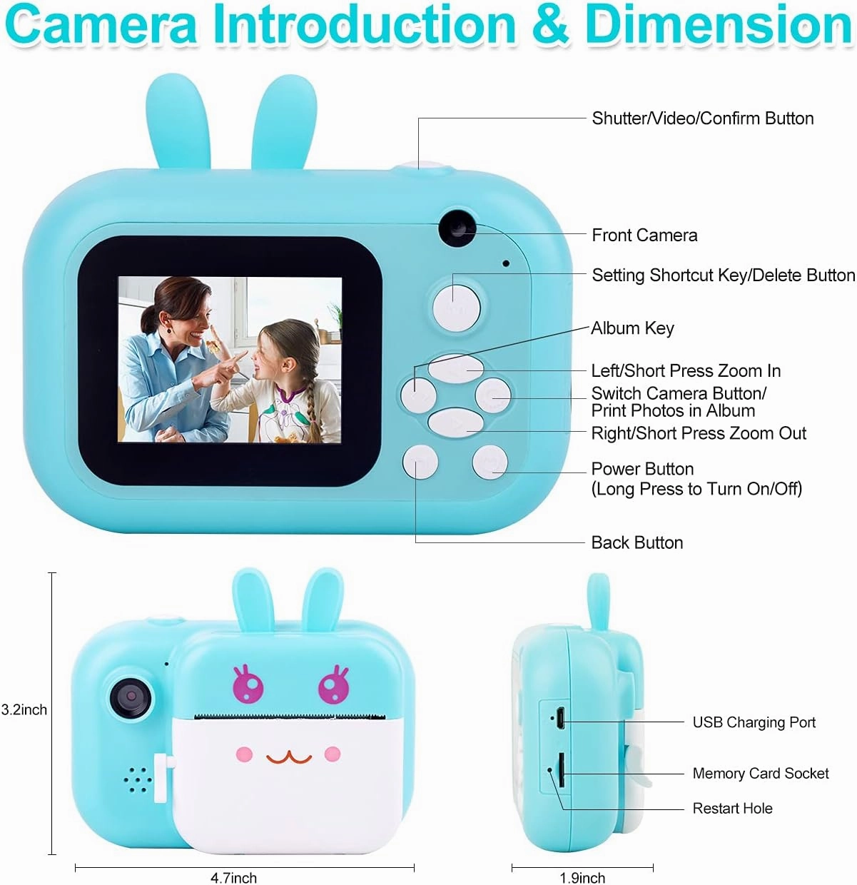 MINIBEAR Kids Camera Instant Print Camera for Kids Digital Camera Toddler Toys Christmas Birthday Gifts for 3 4 5 6 7 8 9 10 Year Old Boys Girls, Blue
