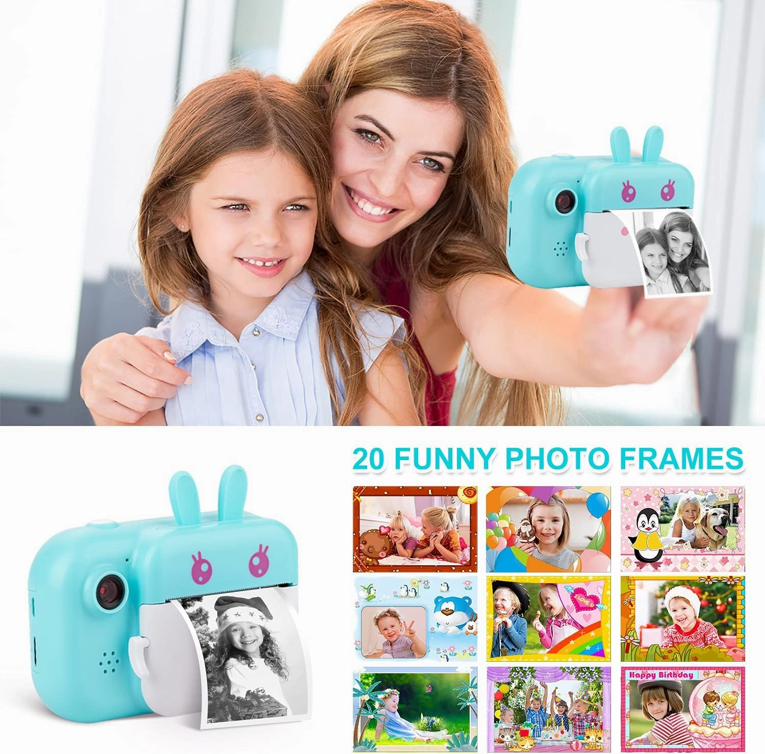 MINIBEAR Kids Camera Instant Print Camera for Kids Digital Camera Toddler Toys Christmas Birthday Gifts for 3 4 5 6 7 8 9 10 Year Old Boys Girls, Blue