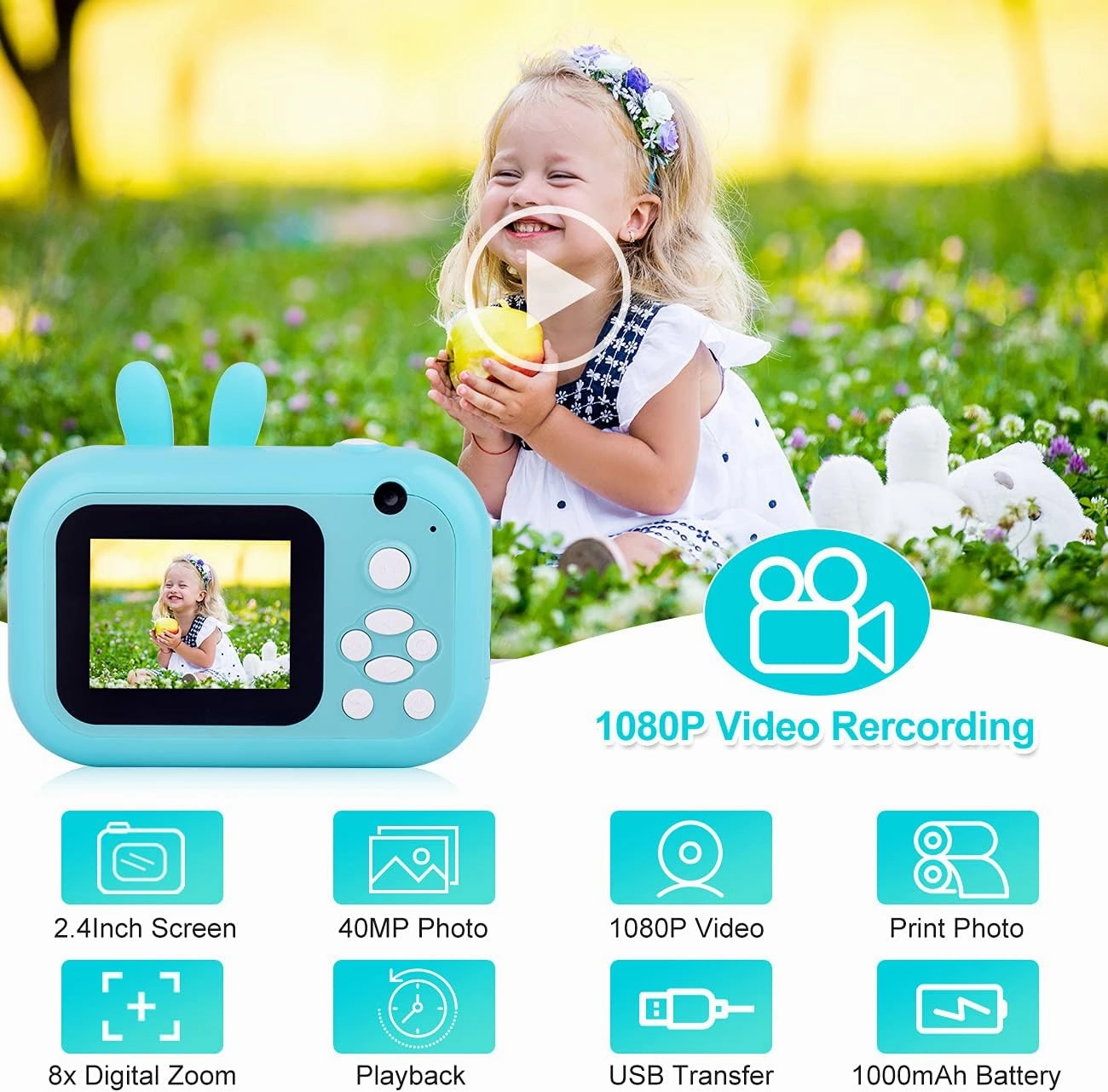 MINIBEAR Kids Camera Instant Print Camera for Kids Digital Camera Toddler Toys Christmas Birthday Gifts for 3 4 5 6 7 8 9 10 Year Old Boys Girls, Blue