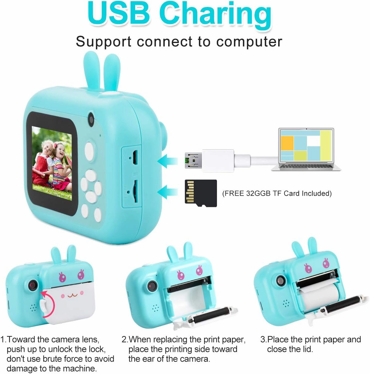 MINIBEAR Kids Camera Instant Print Camera for Kids Digital Camera Toddler Toys Christmas Birthday Gifts for 3 4 5 6 7 8 9 10 Year Old Boys Girls, Blue